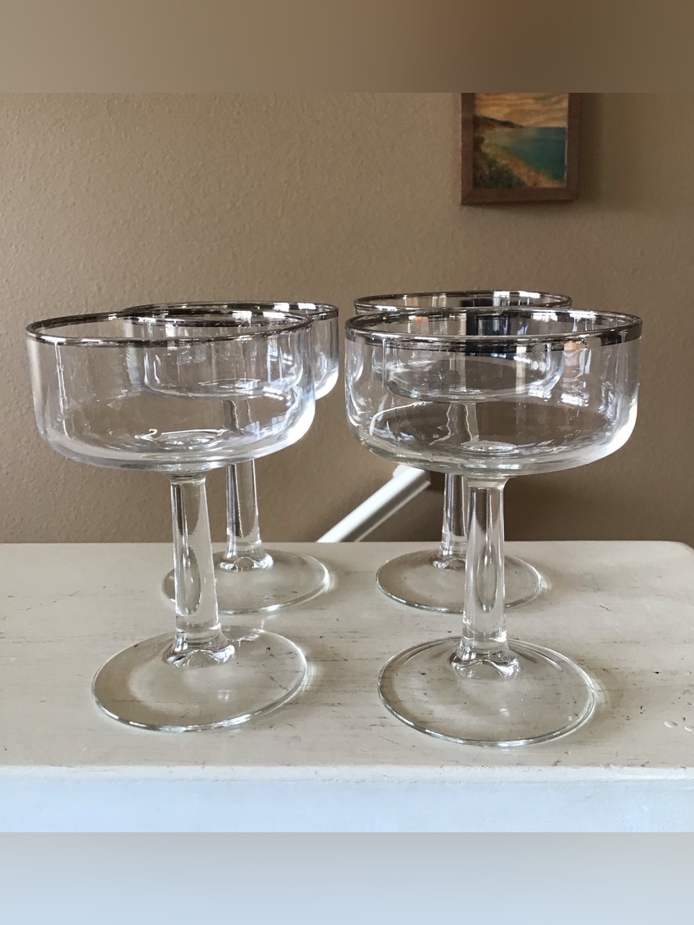 Vintage Champagne Coupe Glasses Silver Rim (Set of 4)